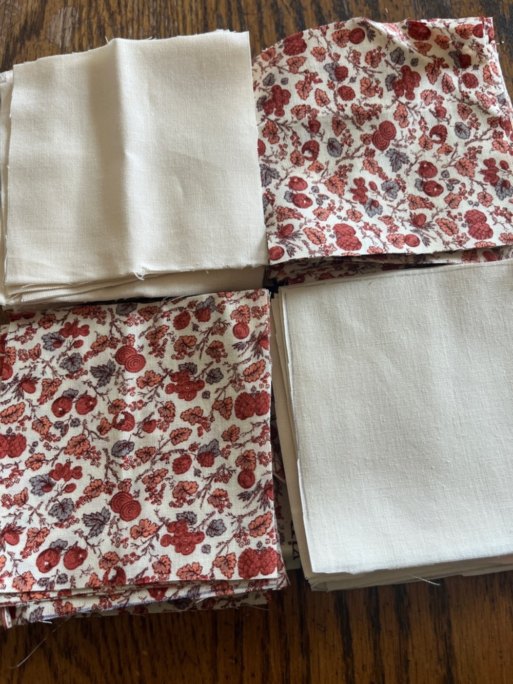 Cream and Rust Floral cottagecore cotton Fabric Squares - - Picture 1 of 4
